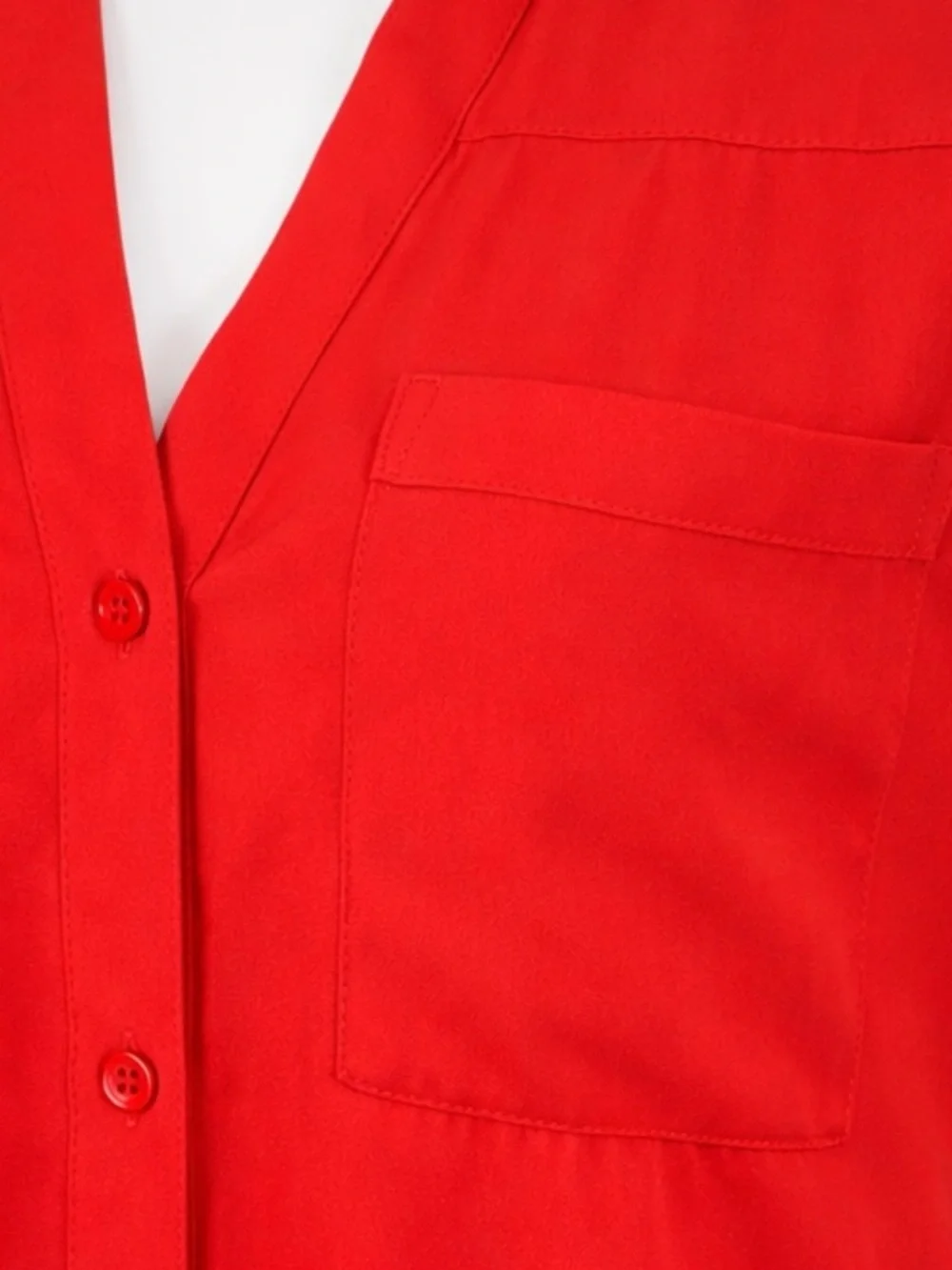 Red Button-Front V-Neck Women's Blouse